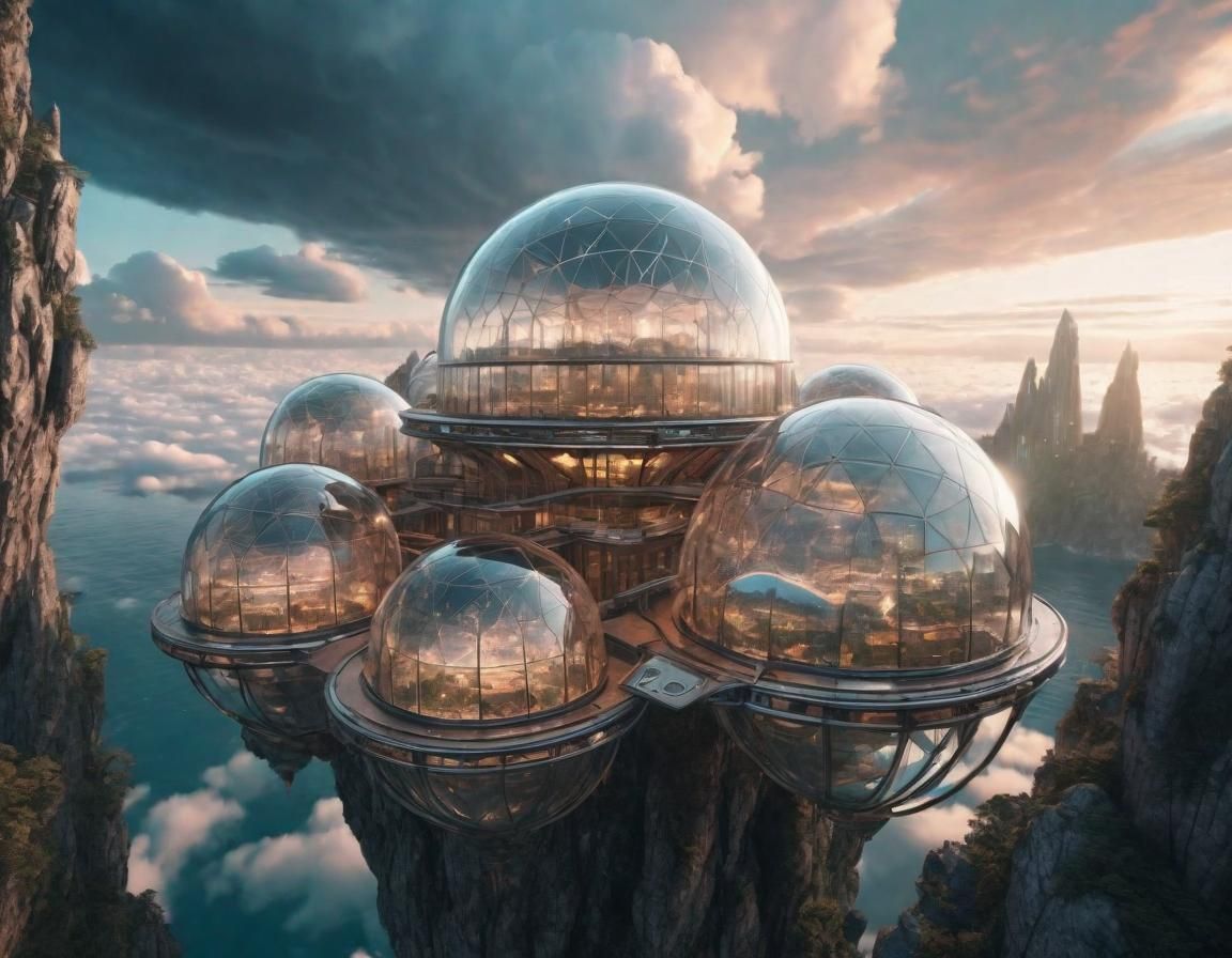 Futuristic Glass Dome Cities Hovering in Clouds