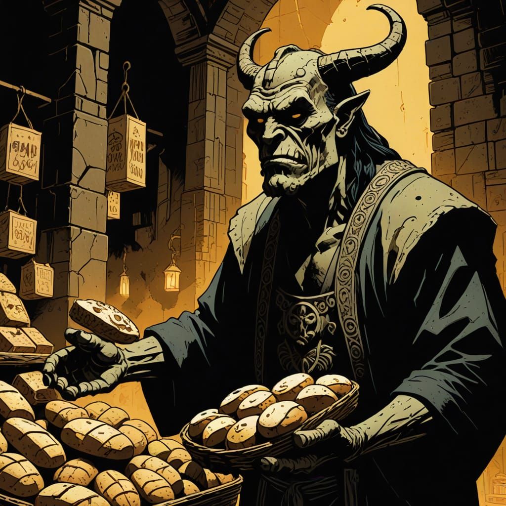 Pazuzu Buys Bread: Dark Comic Book Illustration