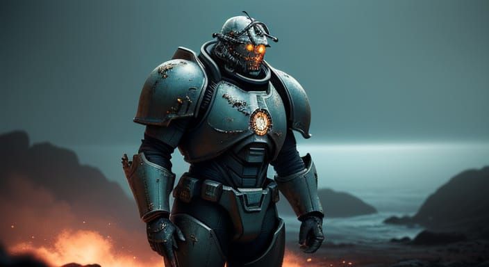 Heroic Space Marine with Radiant Shield in Power Armor
