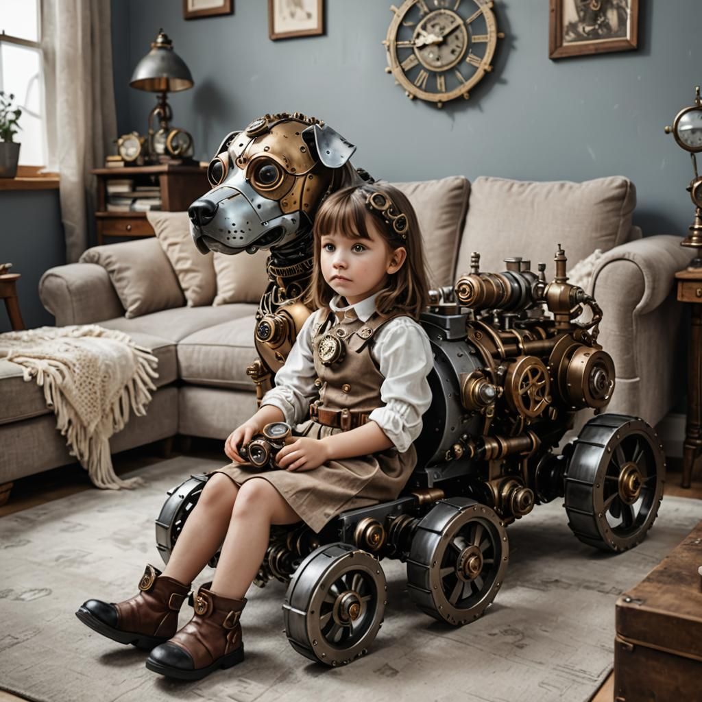 Steampunk Children's Room with Cyborg Dog