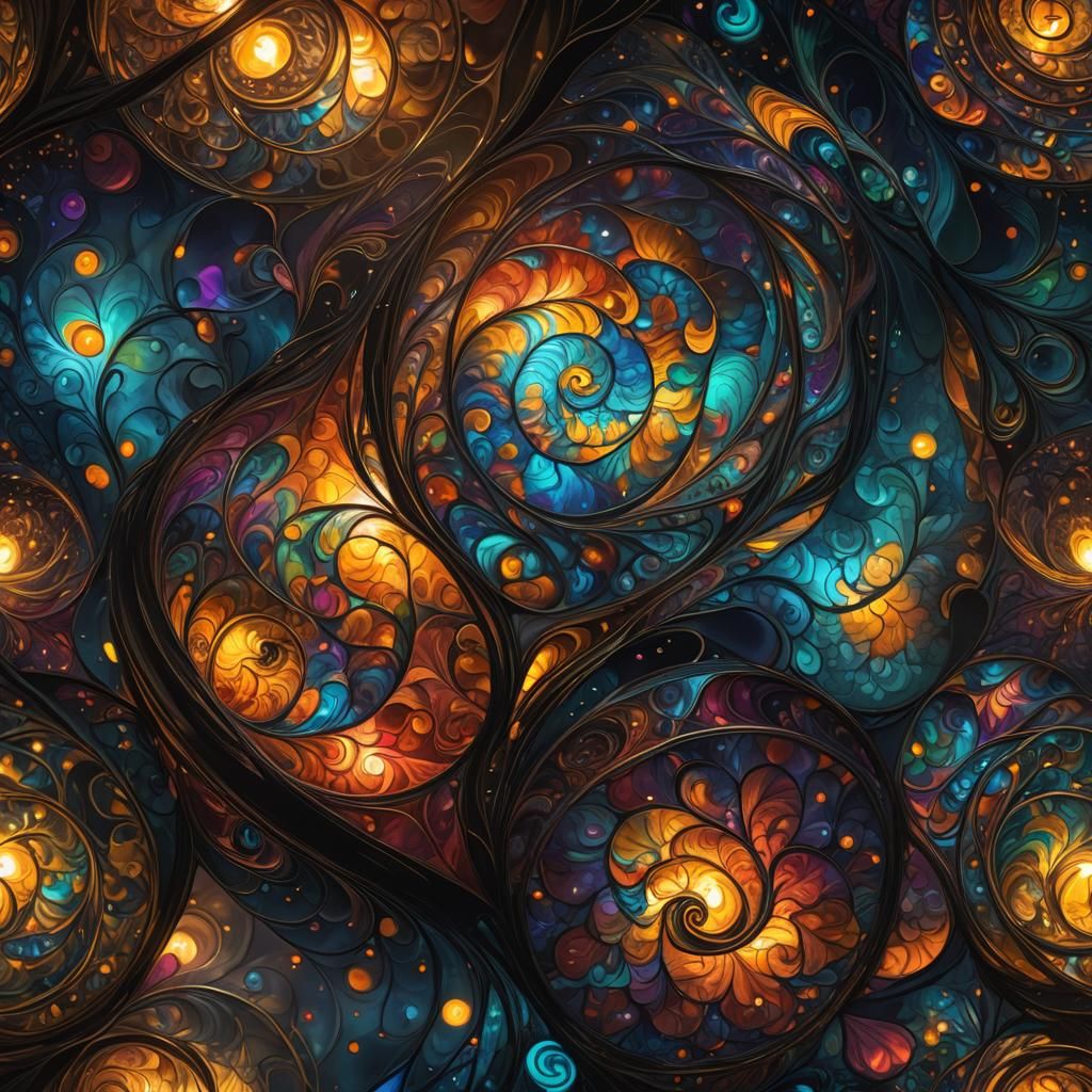 Cosmic Paint Swirls in Glass Lantern: Macro Photography