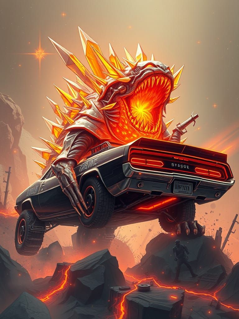 Regal Crystalline Monster Glowing With Fiery Orange Light