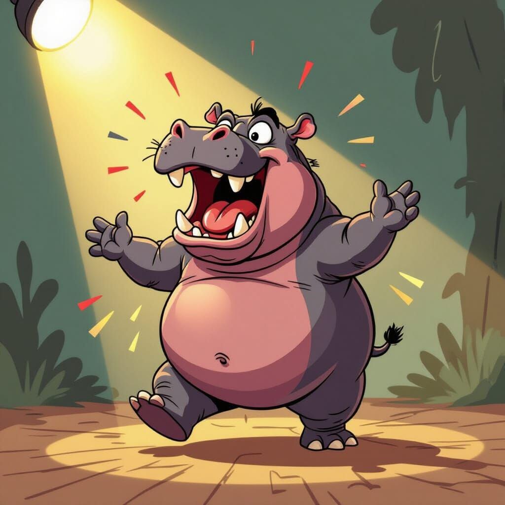 Angry Hippo Sings and Dances in Vibrant Cartoon Style