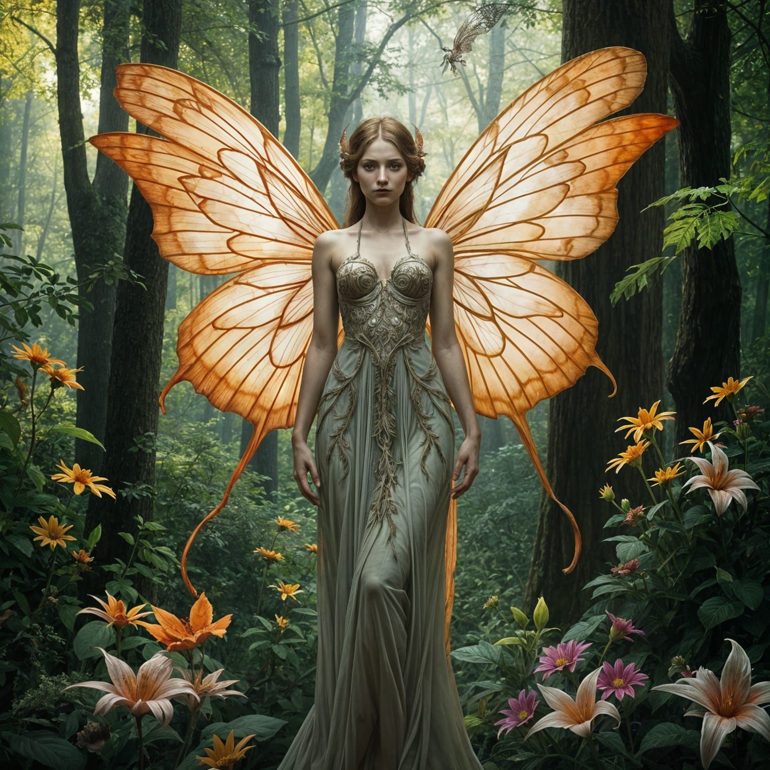 Ethereal Fairy with Symmetrical Wings in Baroque-Inspired Ar...