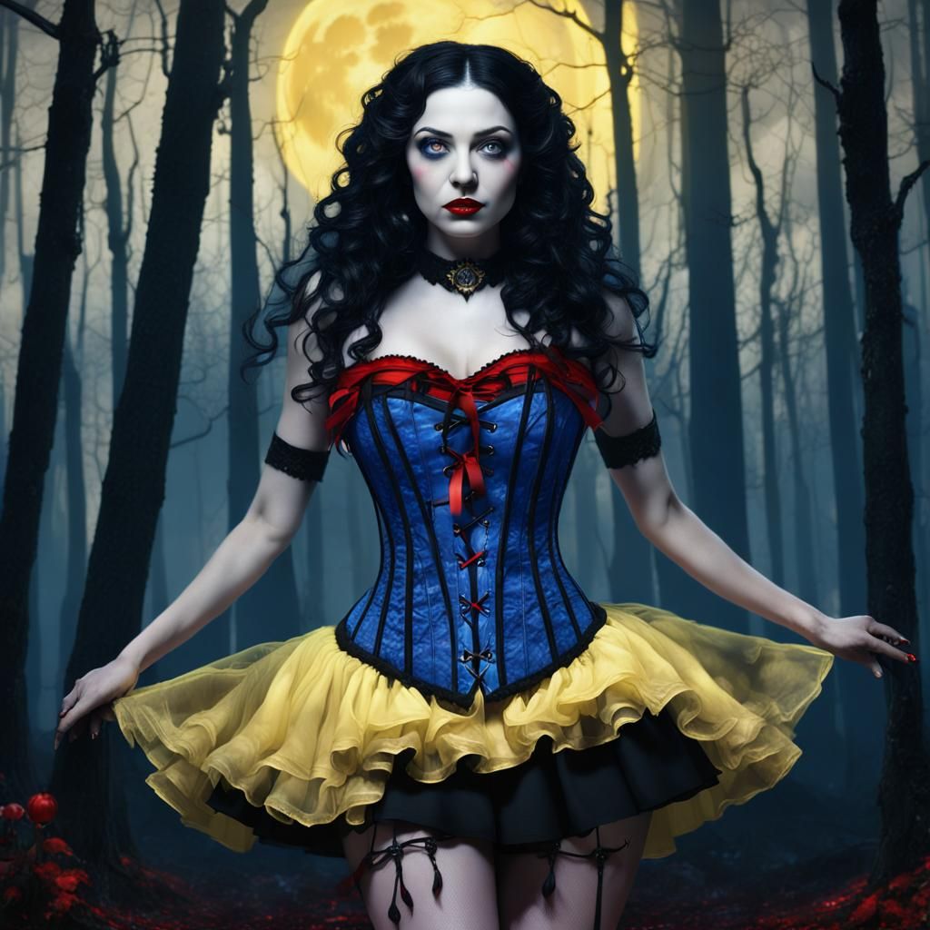 Gothic Snow White in Dark Forest, Detailed Matte Painting