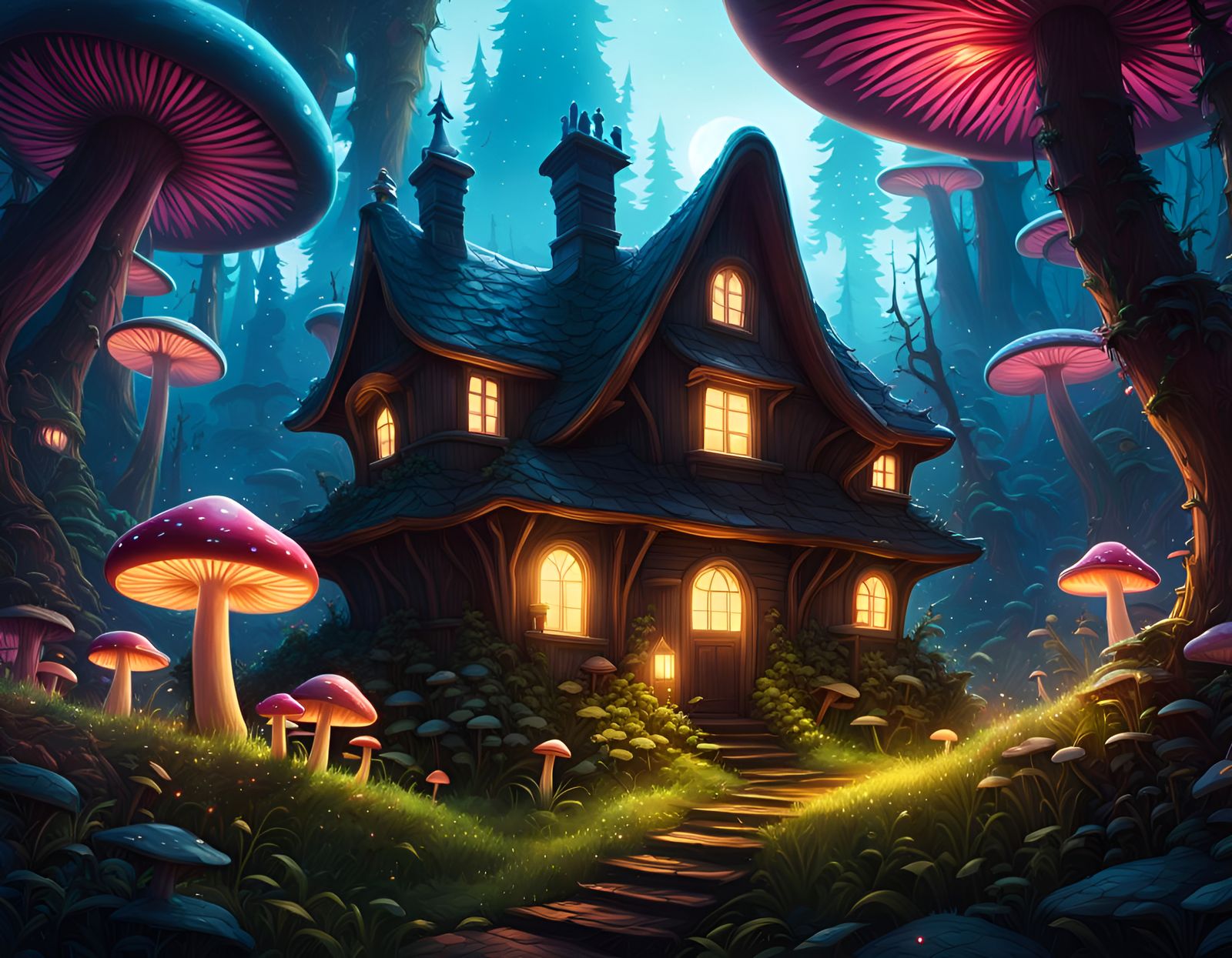 Enchanted Mushroom Landscape in Psytrance Style