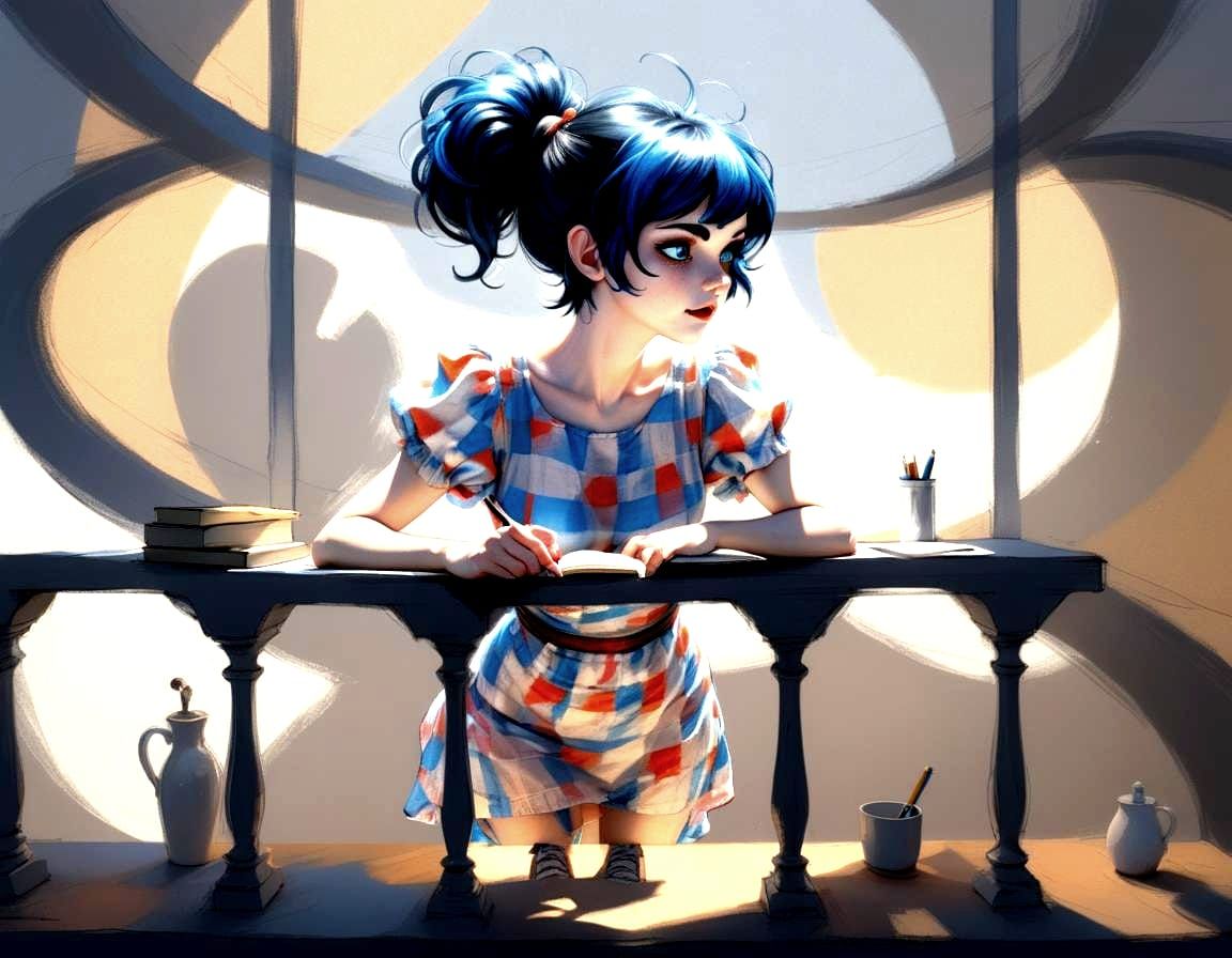 Pencil Sketch of a Glowing Woman in Notebook