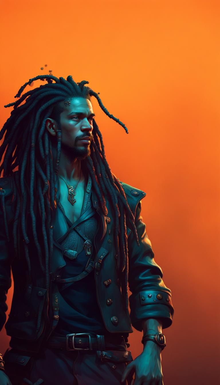 Man with dreadlocks dressed in leather and rivet