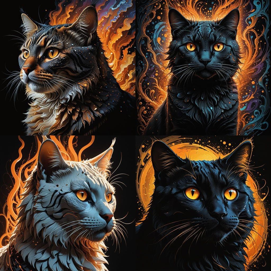 Vibrant Atompunk Cat Face in Chiaroscuro Oil Paint Effect