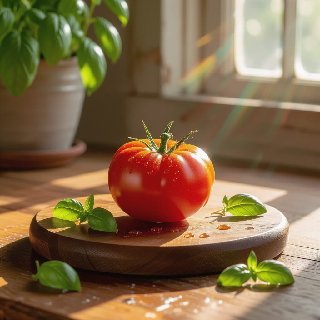 Heirloom Tomato Still Life in Hyperrealistic Style