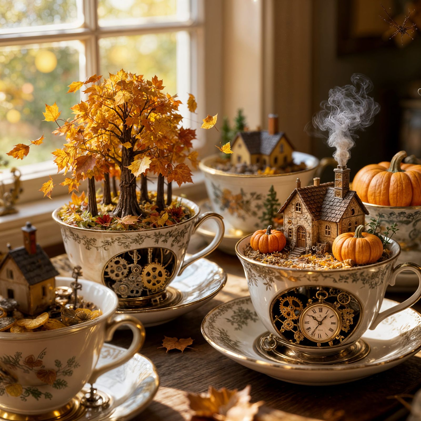 Miniature Autumn Worlds Inside Antique Teacups