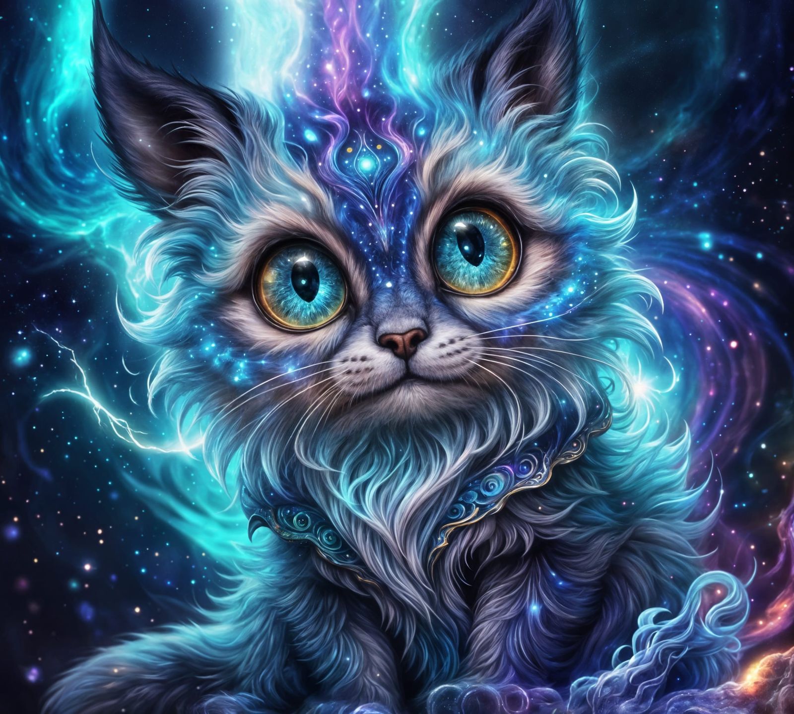 Magical Creature with Galaxy Eyes and Blue Fur