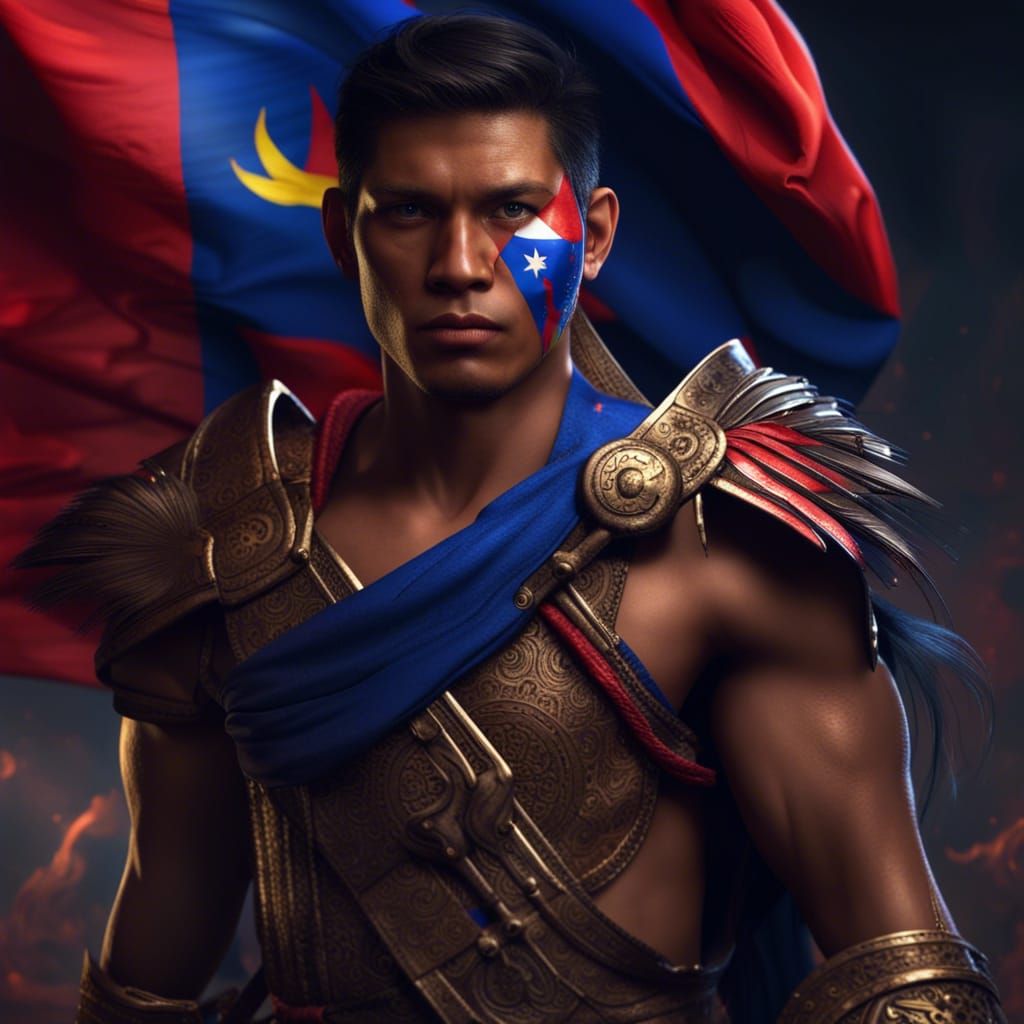 Filipino Warrior with Flag in Detailed Digital Art