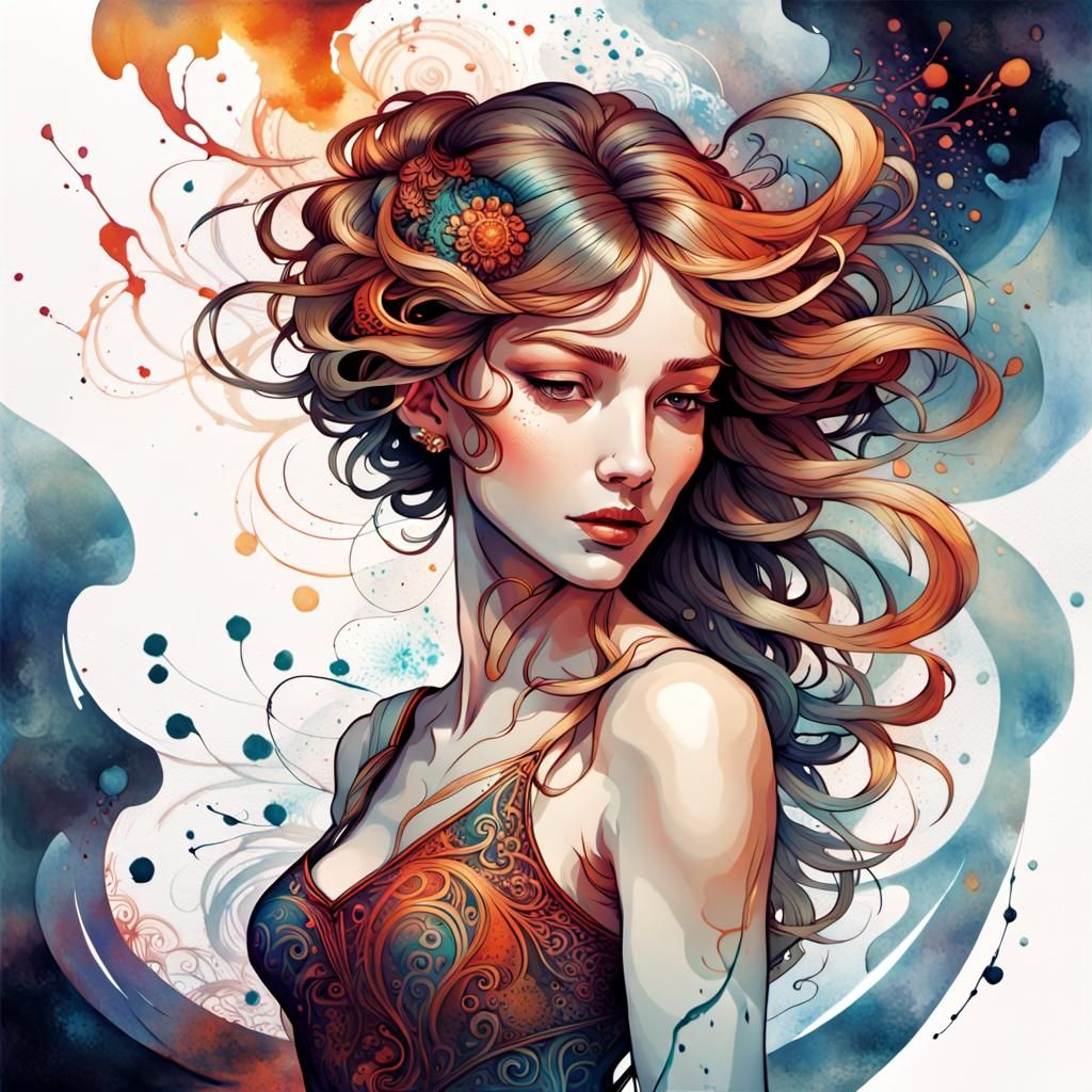 Elegant Dancer Surrounded by Ink Splatters