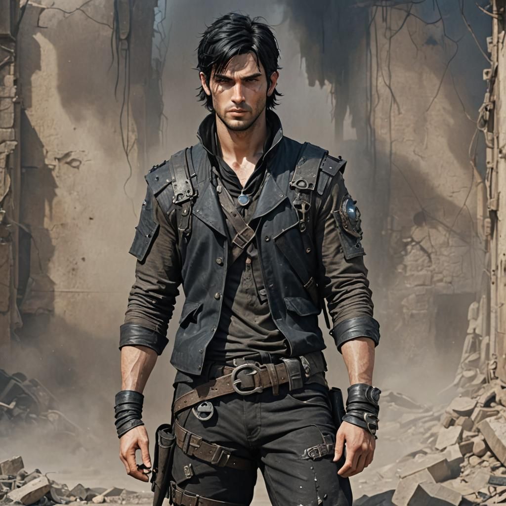 Post-Apocalyptic Fighter Mage in Ruined World