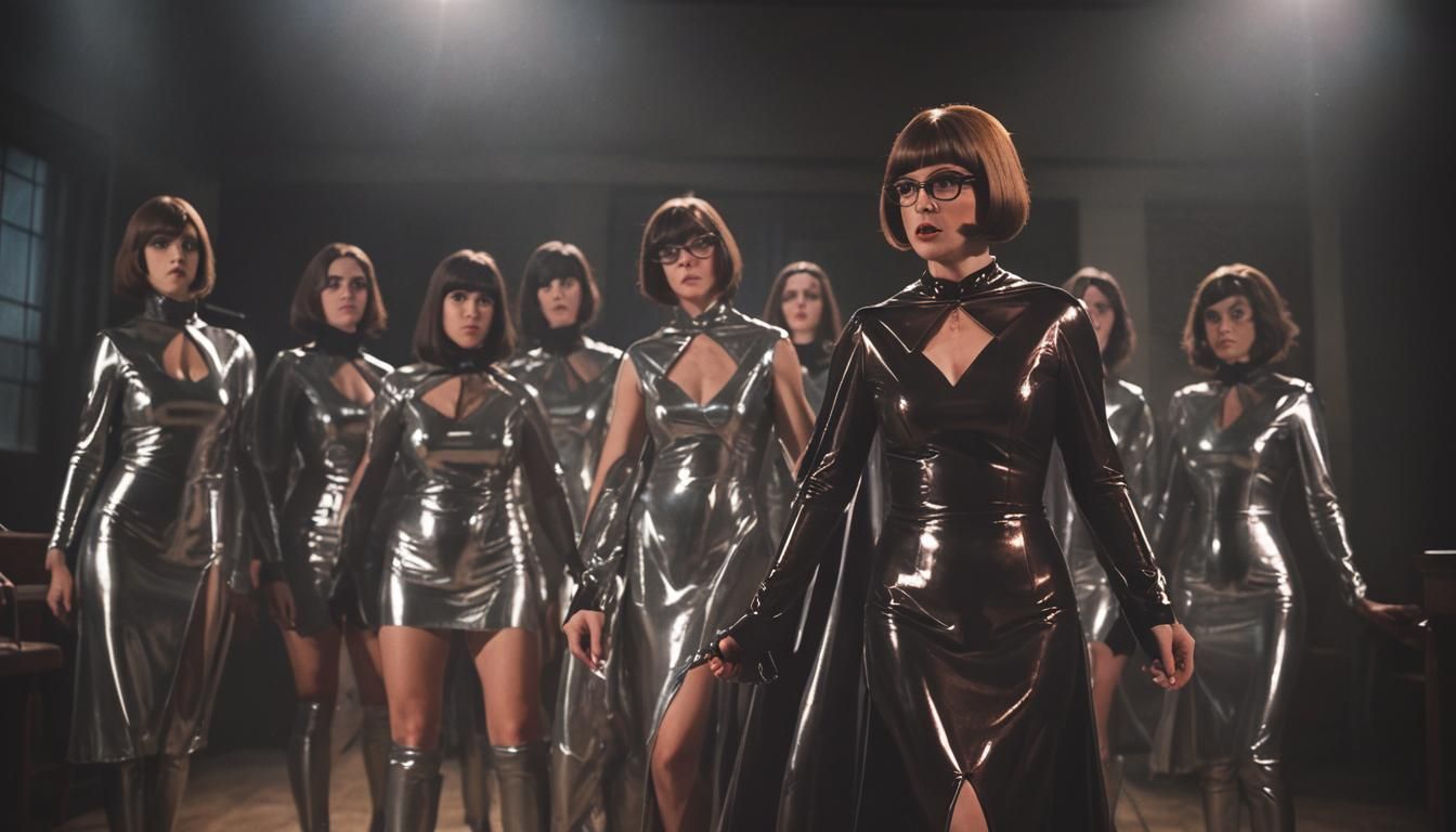 Velma Dinkley is a strict dominant female teacher in a shiny...