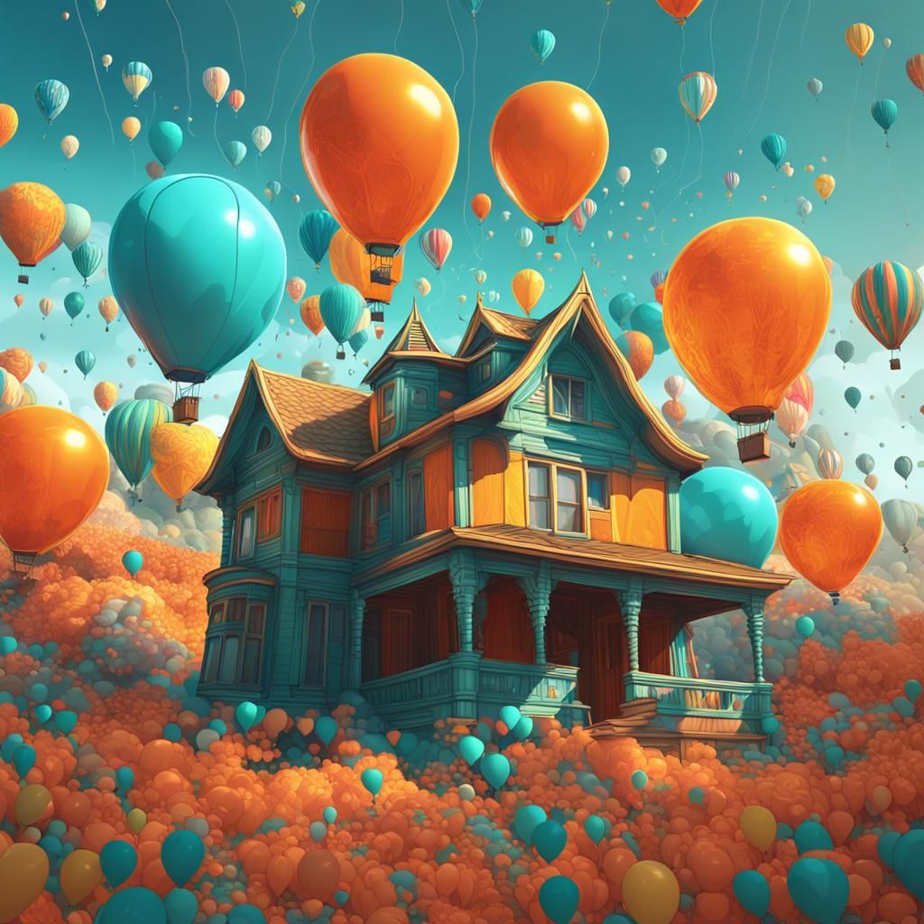 Flyaway House with Balloons: Abstract Fractal Art