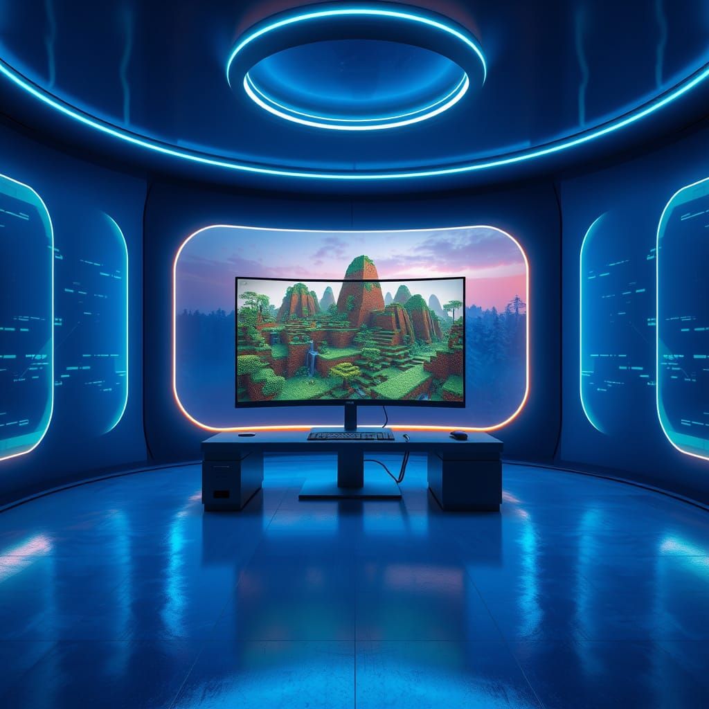 Ethereal Gaming Oasis in a Futuristic Cyberpunk Lair