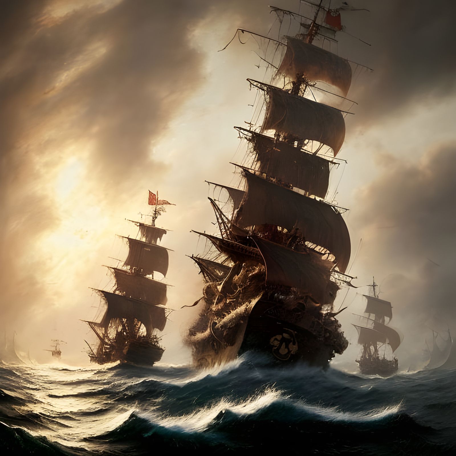 Pirate Ship vs. Giant Octopus: Hyperrealistic Battle