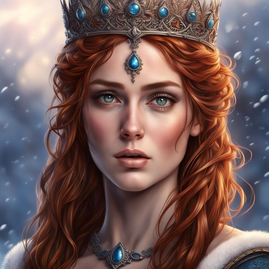 Gorgeous Winter Queen with Medieval Crown, Detailed Portrait