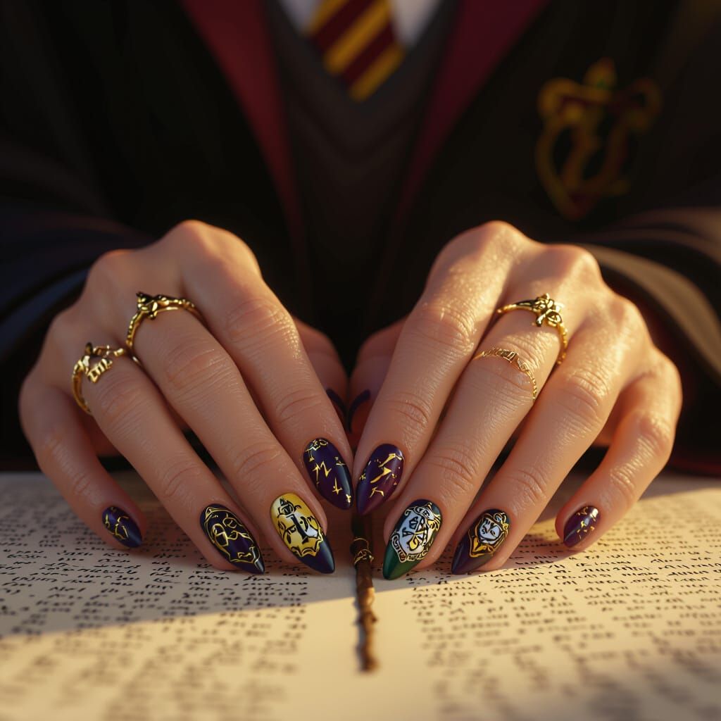 Harry Potter Nail Art: Wands, Bolts & Crests
