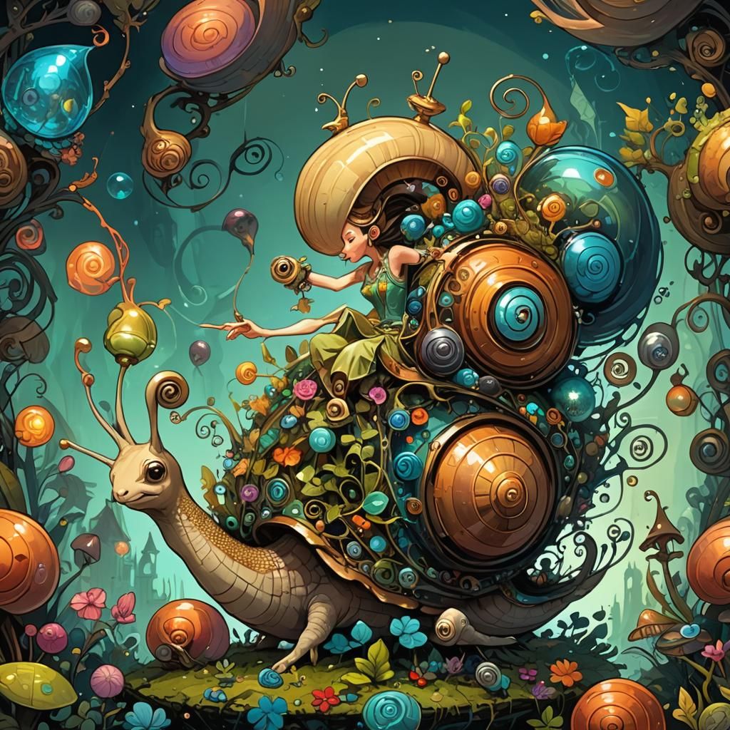 Bioluminescent Snail Fairy in Surrealist Style