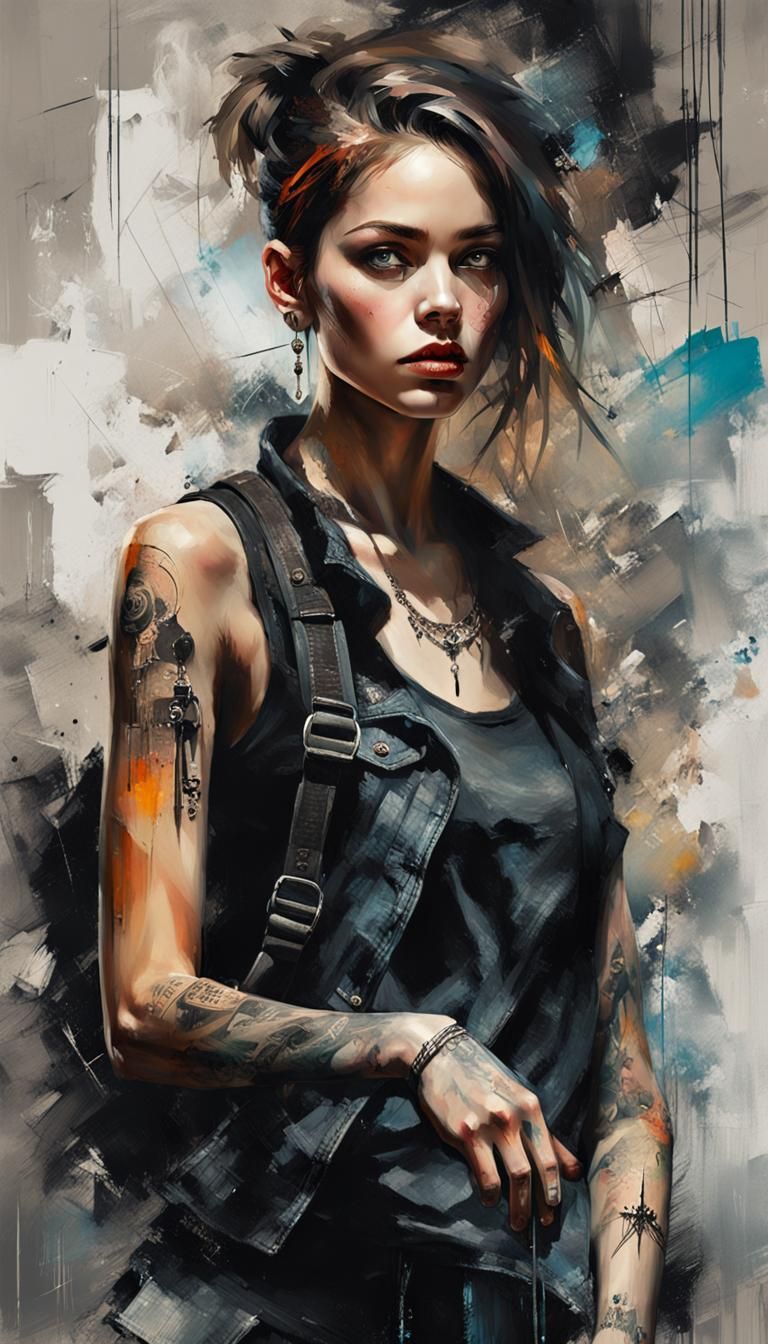 Biotech Gothic Cyberpunk Beauty with Piercing Gaze