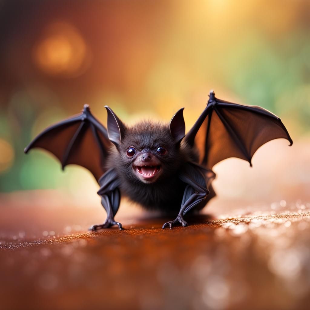 Hyperrealistic Photograph of a Cute Bat