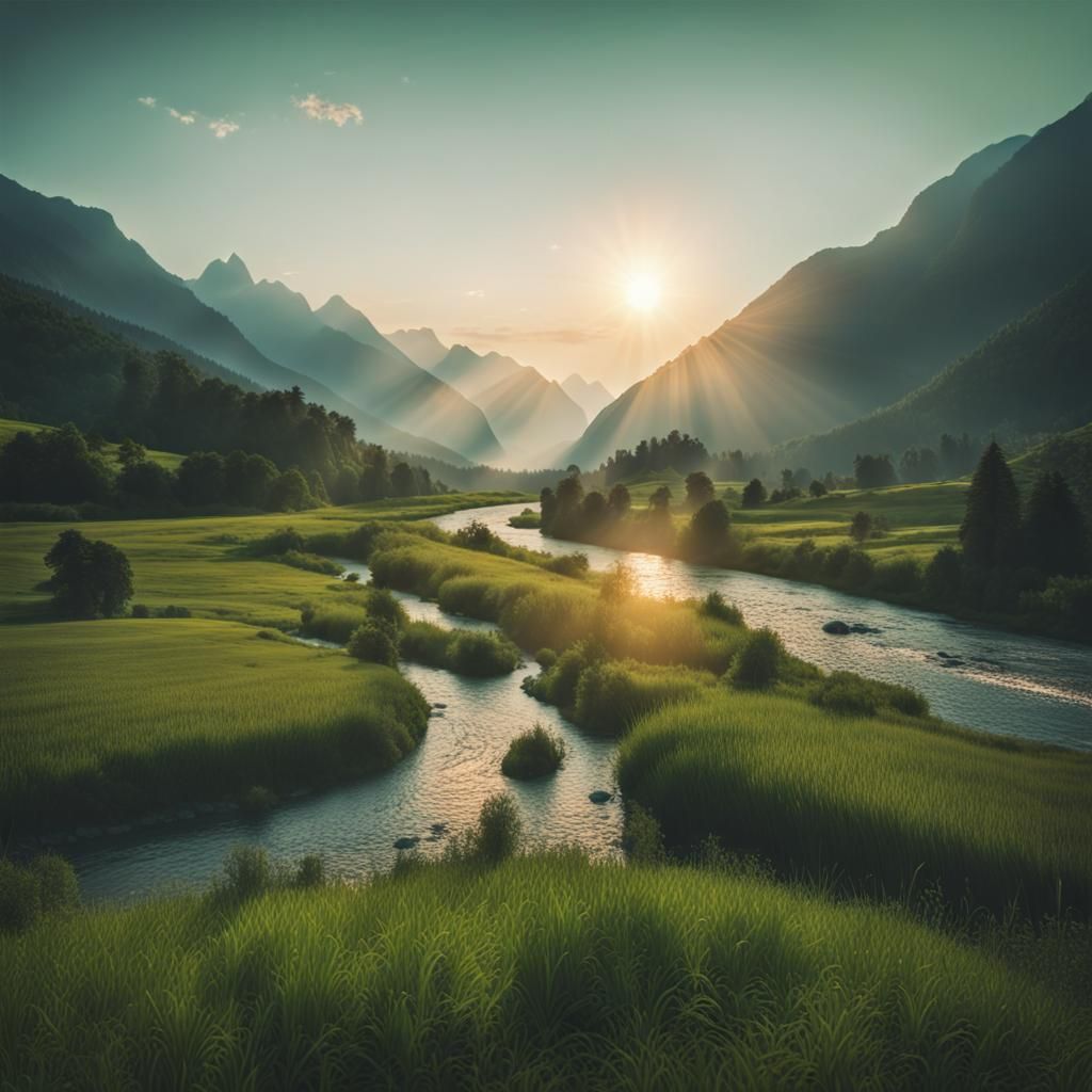 Spectacular Dawn with Three Suns, Realistic Style