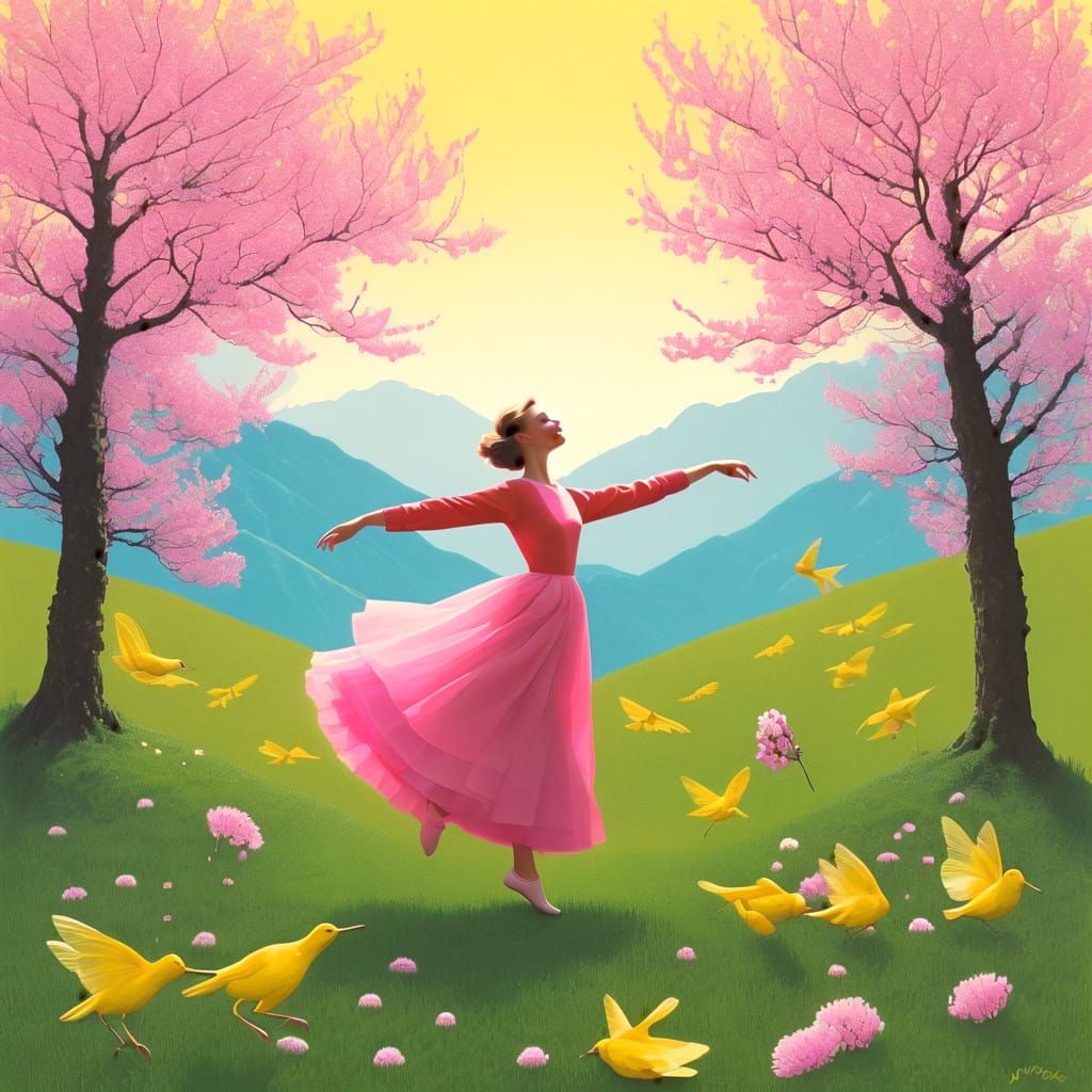 Vibrant Spring Dancer in Triadic Colours Risograph Style