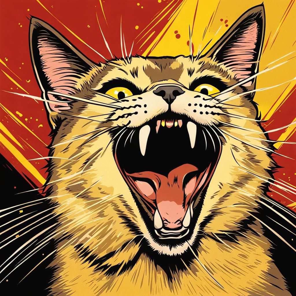 Burmese Cat Meowing in 1950s Pop Art Style