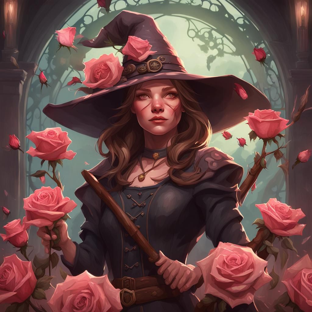 The Rosy Pig Witch Portrait in Hyperdetailed Style