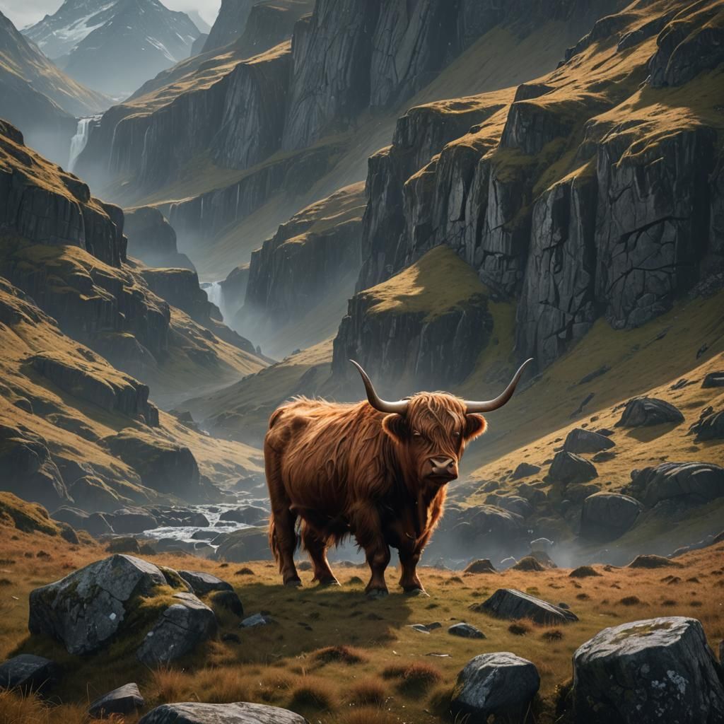 Detailed Highland Cow Matte Painting