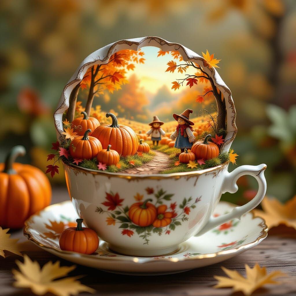 Tiny Pumpkin Patch Blooms Inside Teacup