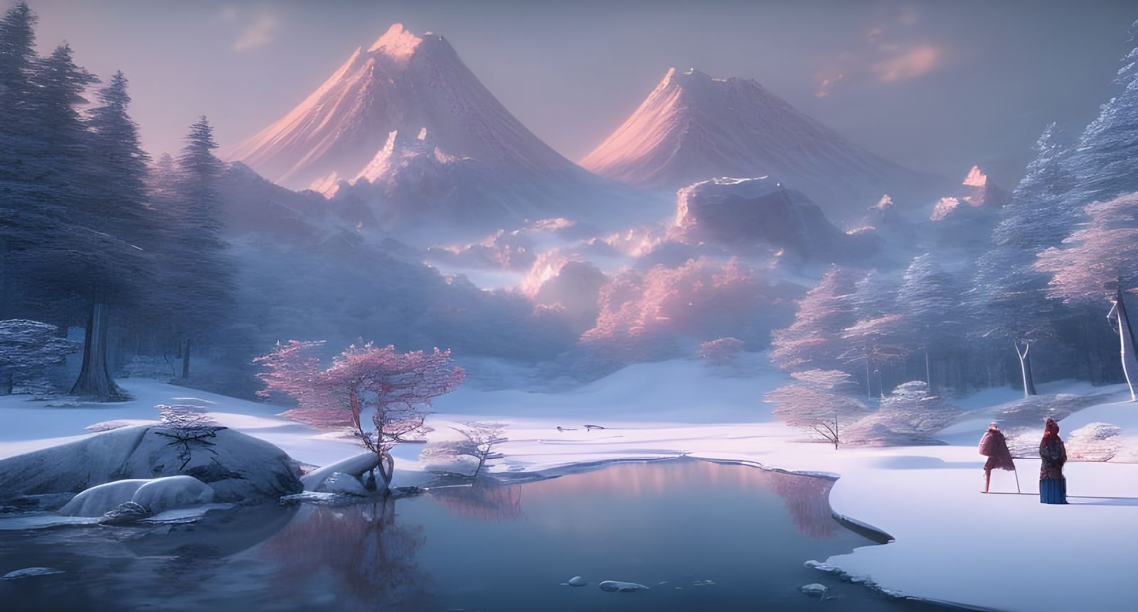 Winter Sunset Over Japanese Mountain Landscape