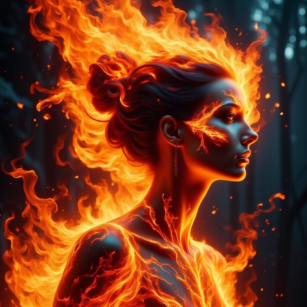 Fiery Spirit Portrait in Dynamic Cinematic Style