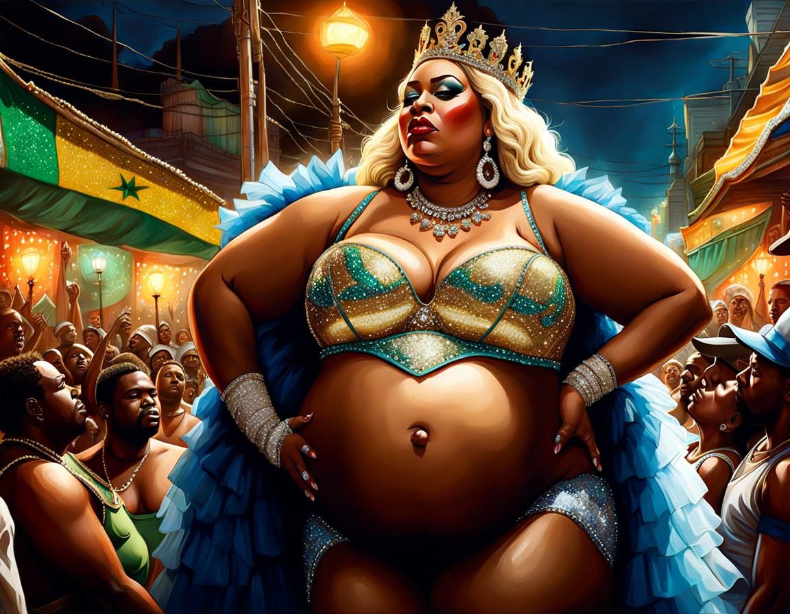 Carnaval Queen Kiss in Rio Favela: Detailed Painting