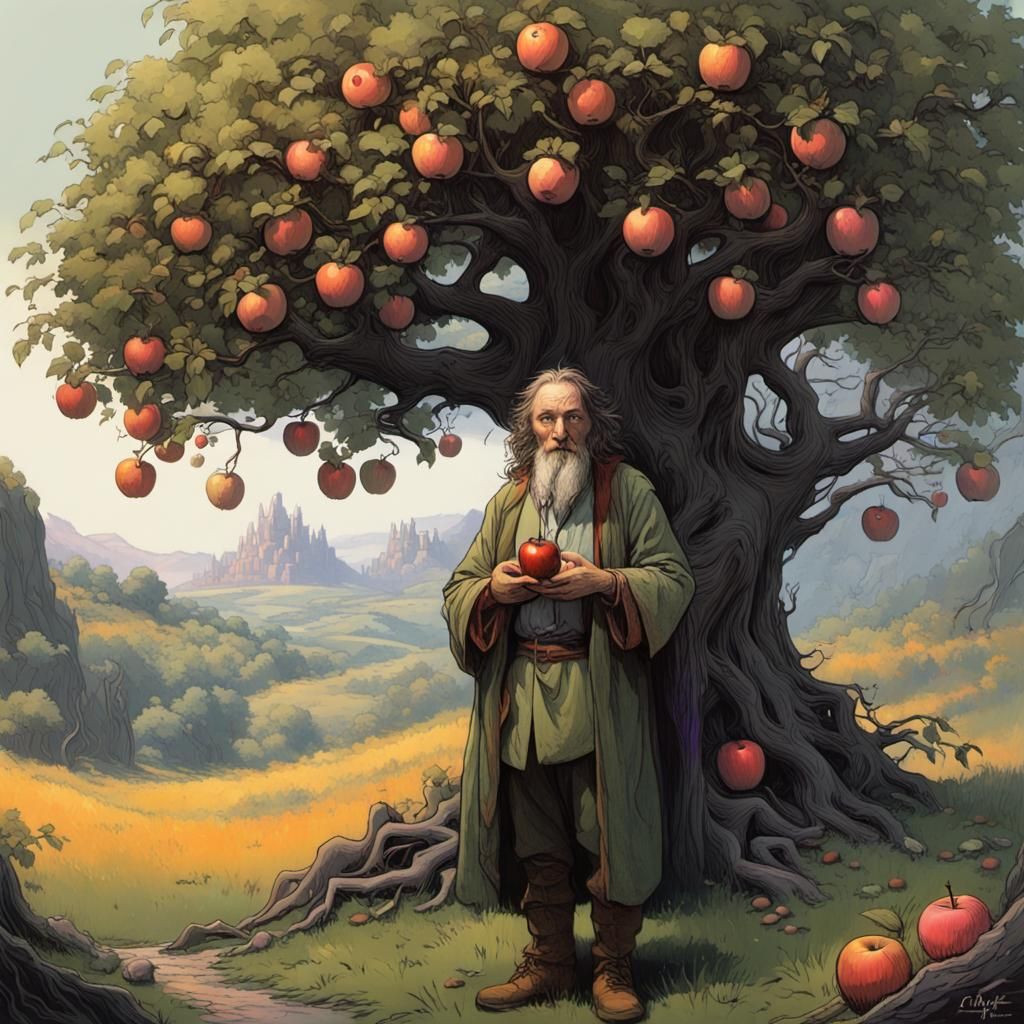 Hobbit with Apple in Middle Earth, Arcane Style