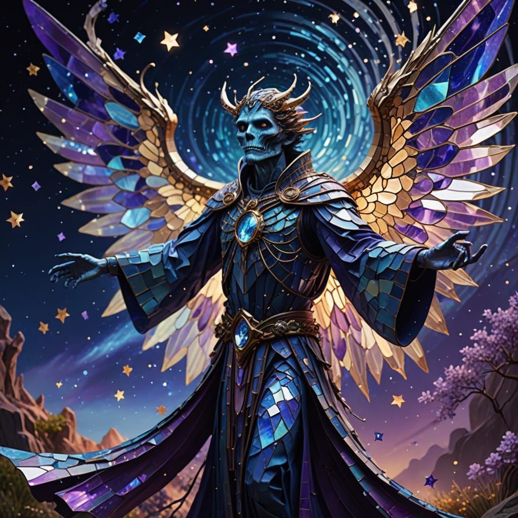 Spectral Ghoul Takes Flight in Vibrant Mosaic Art