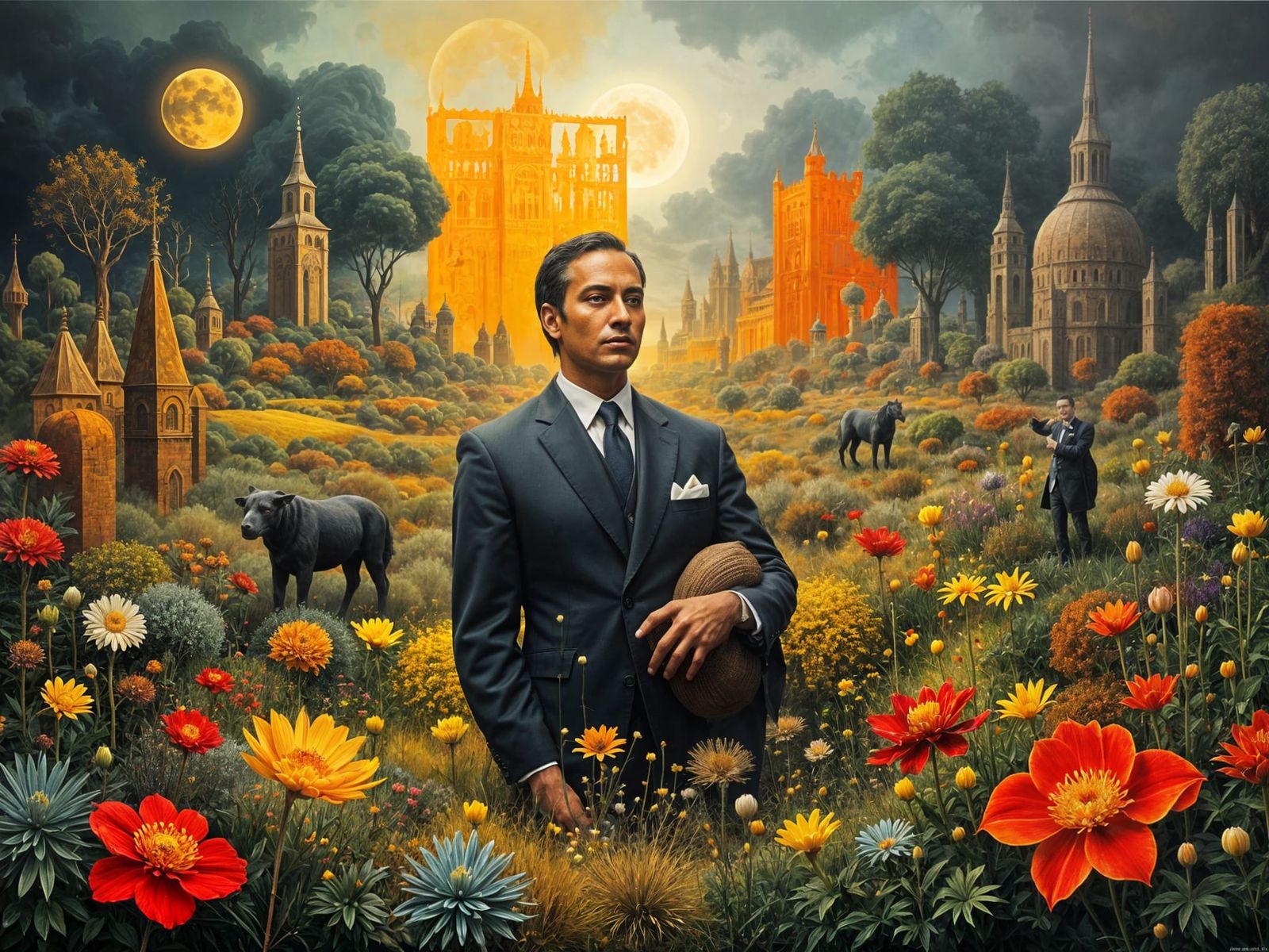 Fragmented Visage Gentleman in Dreamy Garden