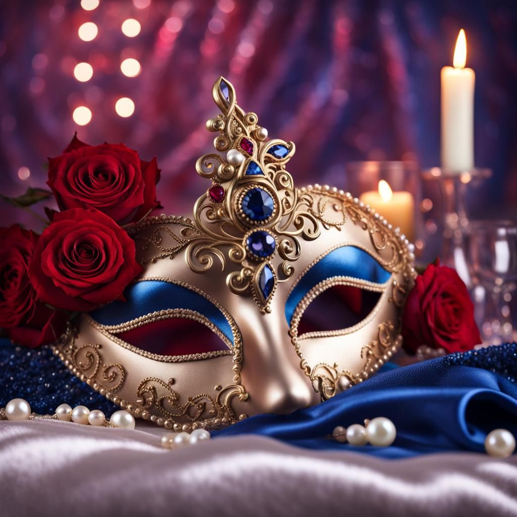 Baroque Carnival Mask Still Life: Hyperrealistic Photography