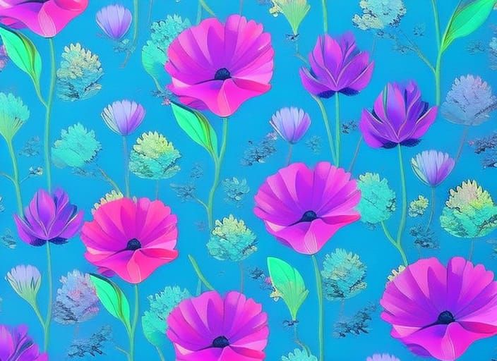 Neon Rose Garden in Gouache and Watercolor Style