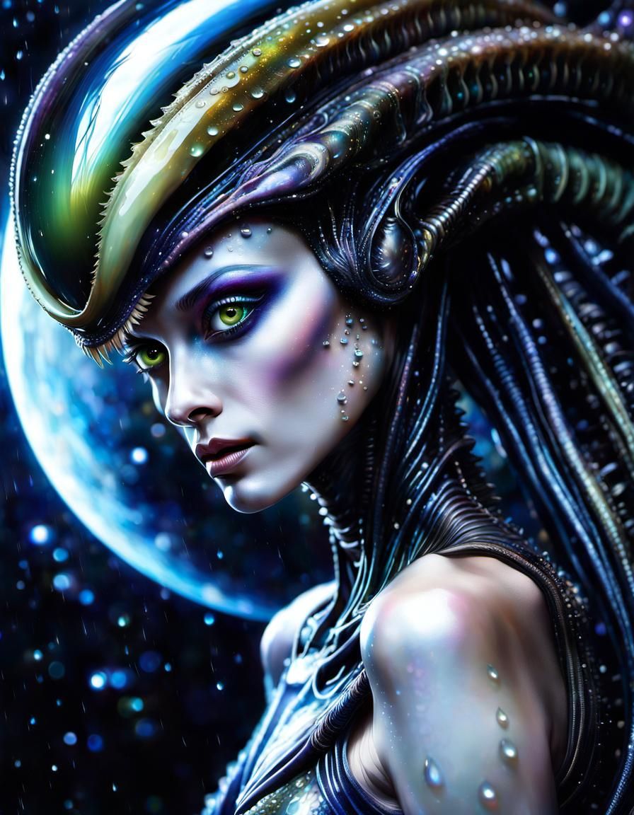 Iridescent Xenomorph with Shimmering Details