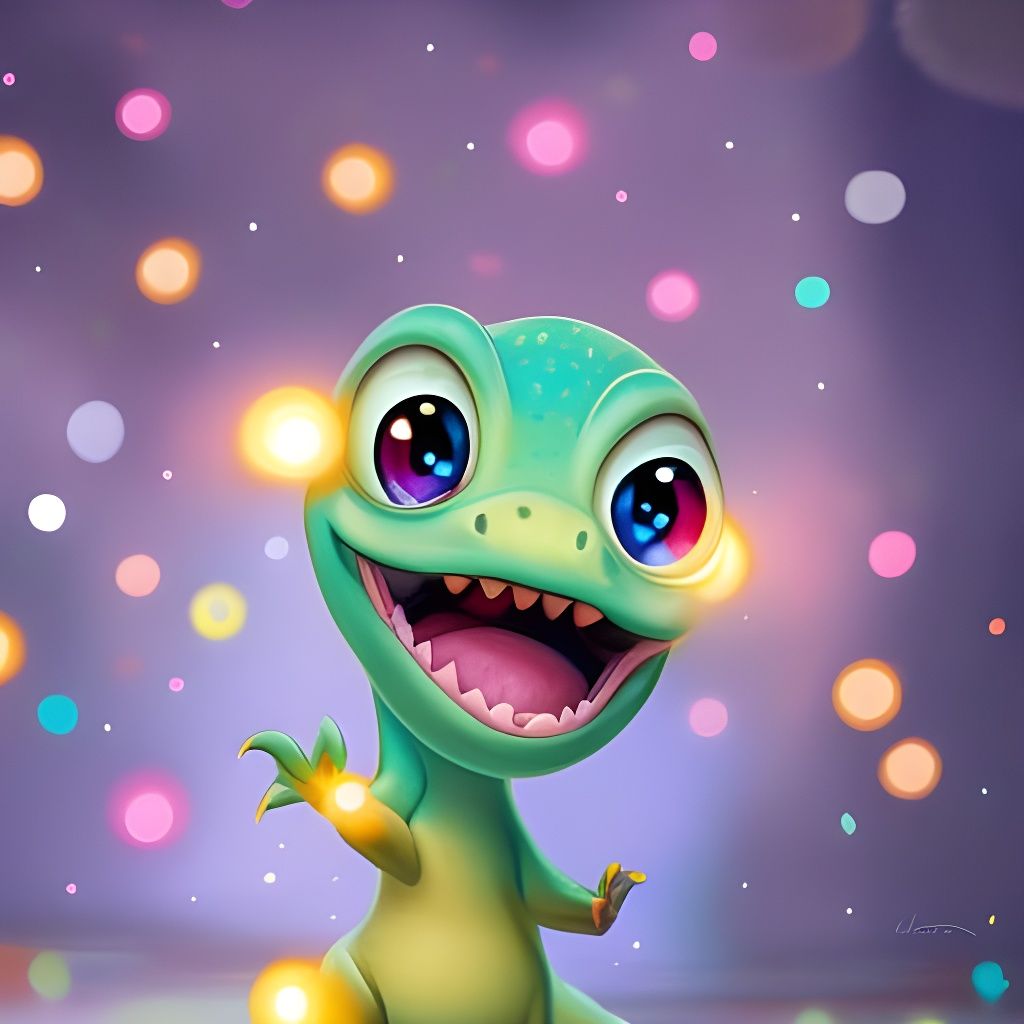 Pixar Style Cute Baby Dinosaur Filming a Movie
