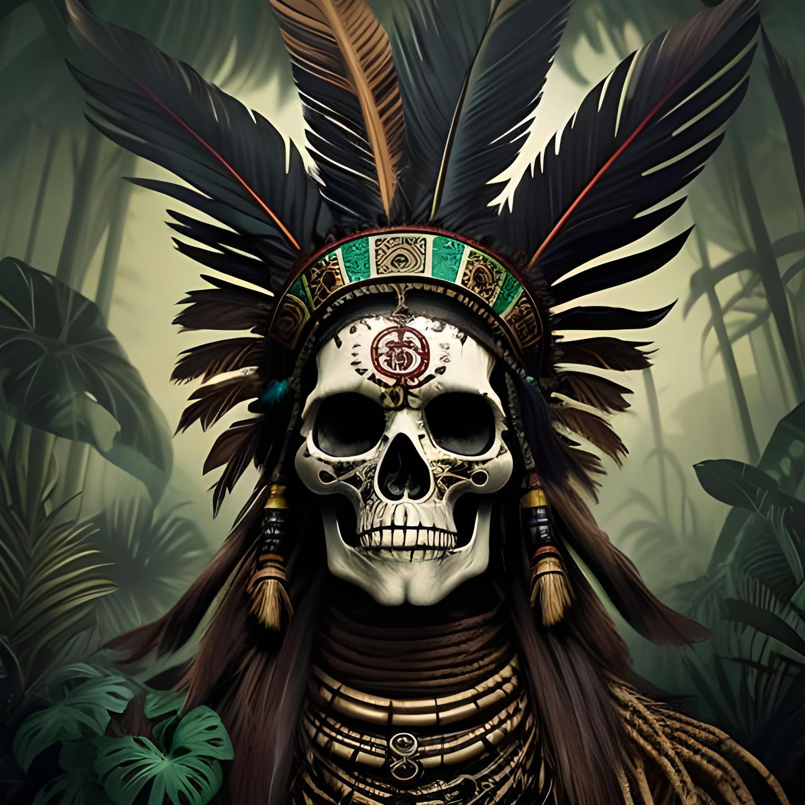 Mayan Jungle God with Steampunk Engine