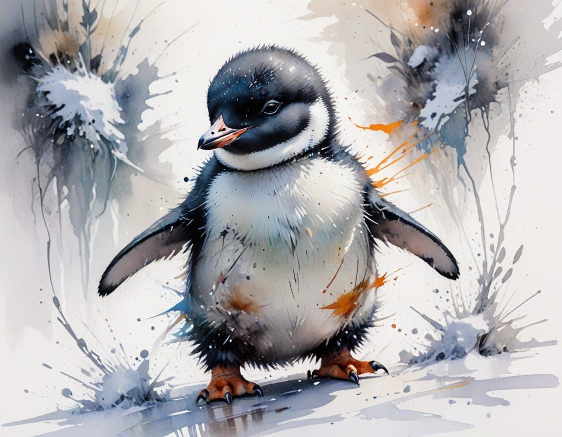 Joyful Baby Penguin Slides Down Snowy Hill