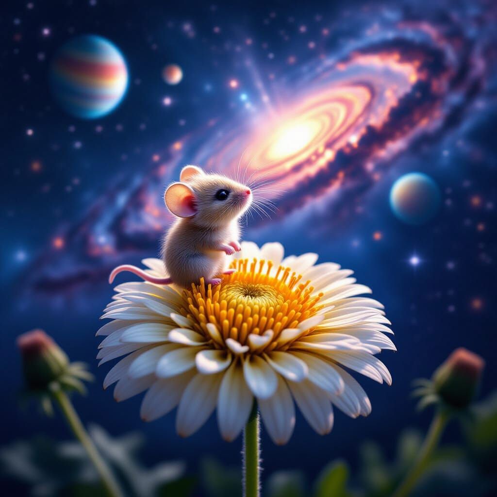 Chibi Mouse on Glowing Dandelion Seed
