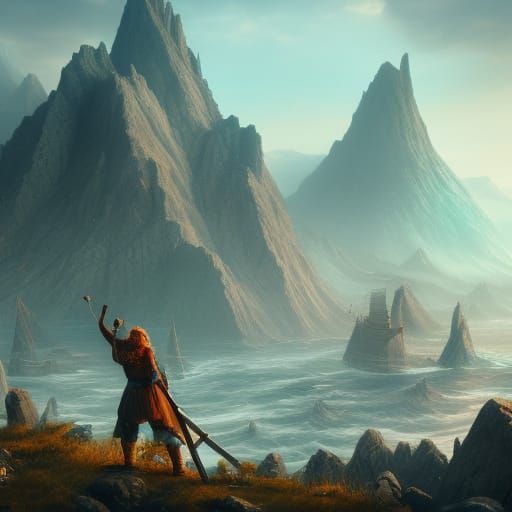 Detailed Matte Painting of Vikings in Fantasy Art