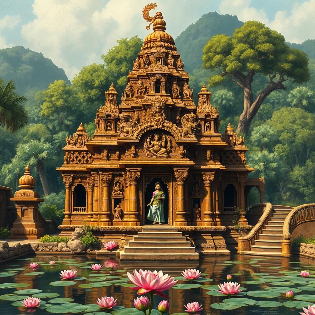 Vibrant Ancient Indian Temple with Intricate Carvings