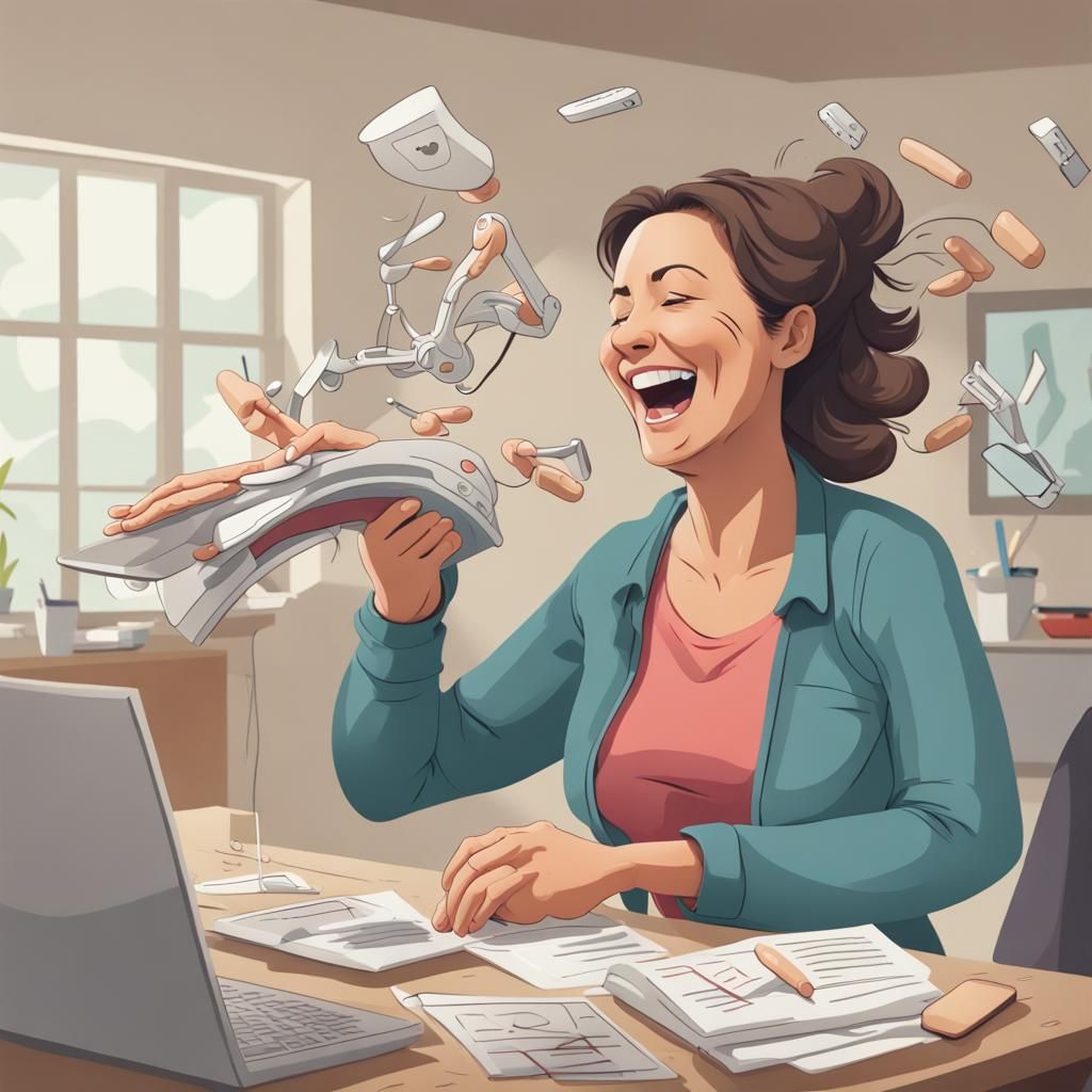 Resilient Woman Multitasking with a Smile